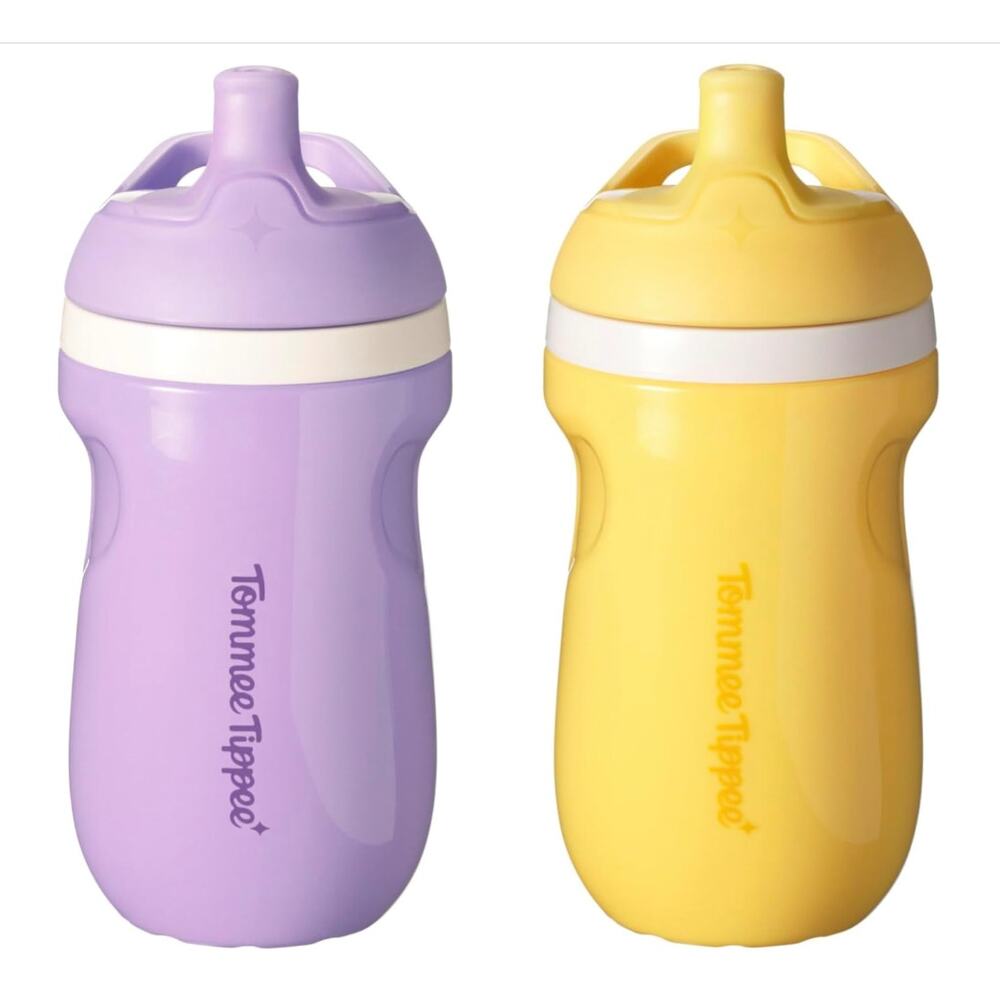 2 Pack Tommee Tippee Insulated 9oz Sporty Spout Toddler Water Bottle, Sippy Cup